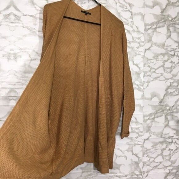 Staccato Tan Open-Front Long Knit Cardigan M/L Oversized Layering Sweater - Picture 5 of 12